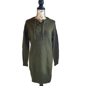Cozy Army Green Boho Alpaca Wool Blend Long SLeeve Anthropologie Sweater Dress S